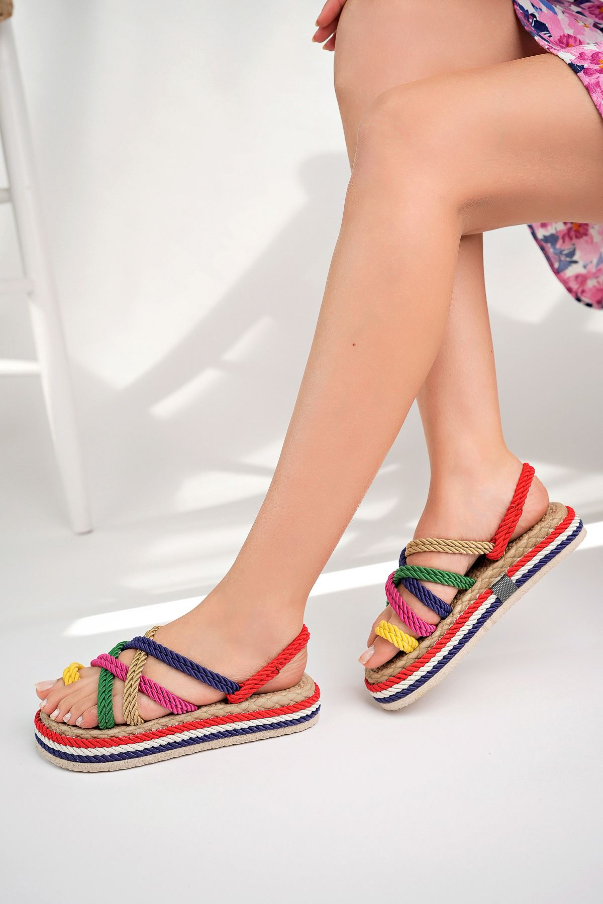Dolgu Taban Halatlı Renkli Kadın Ayakkabı