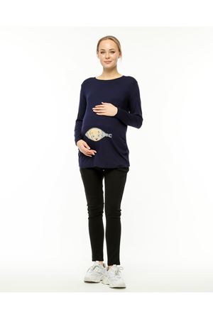 Uzun Kollu Baskılı Lacivert Hamile Tişört