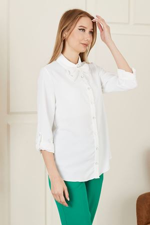 Katlama Kol Yakası Fiyonklu Kadın Gömlek