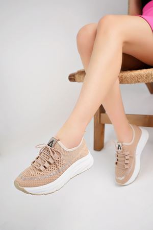 Dolgu Topuk Vizon Triko Ayakkabı