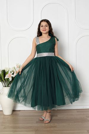 Omuzu Fiyonklu Kız Çocuk Abiye Elbise