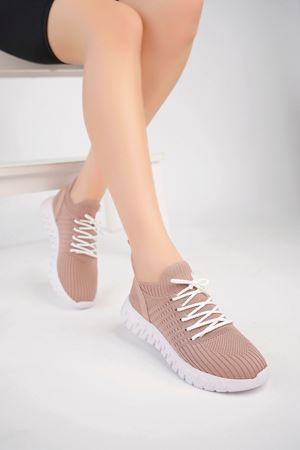 Dolgu Topuk Pudra Triko Ayakkabı