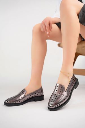 Dolgu Topuk Lazerli Platin Ayakkabı