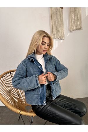 Kısa Fermuarlı Kot Mont