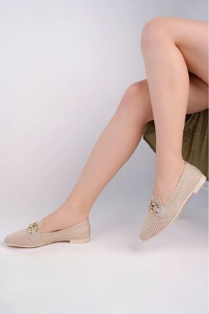 Topan Kalıp Krem Tokalı Triko Ayakkabı