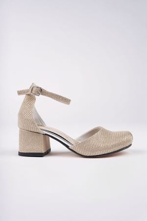 Topuklu Altın Karnıyarık Ayakkabı