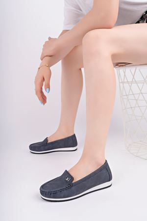 Dolgu Topuk Kelebekli Lacivert Kot Ayakkabı